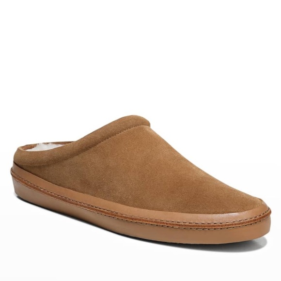 Vince men's porter suede shearling lined slip on fur loafers slides